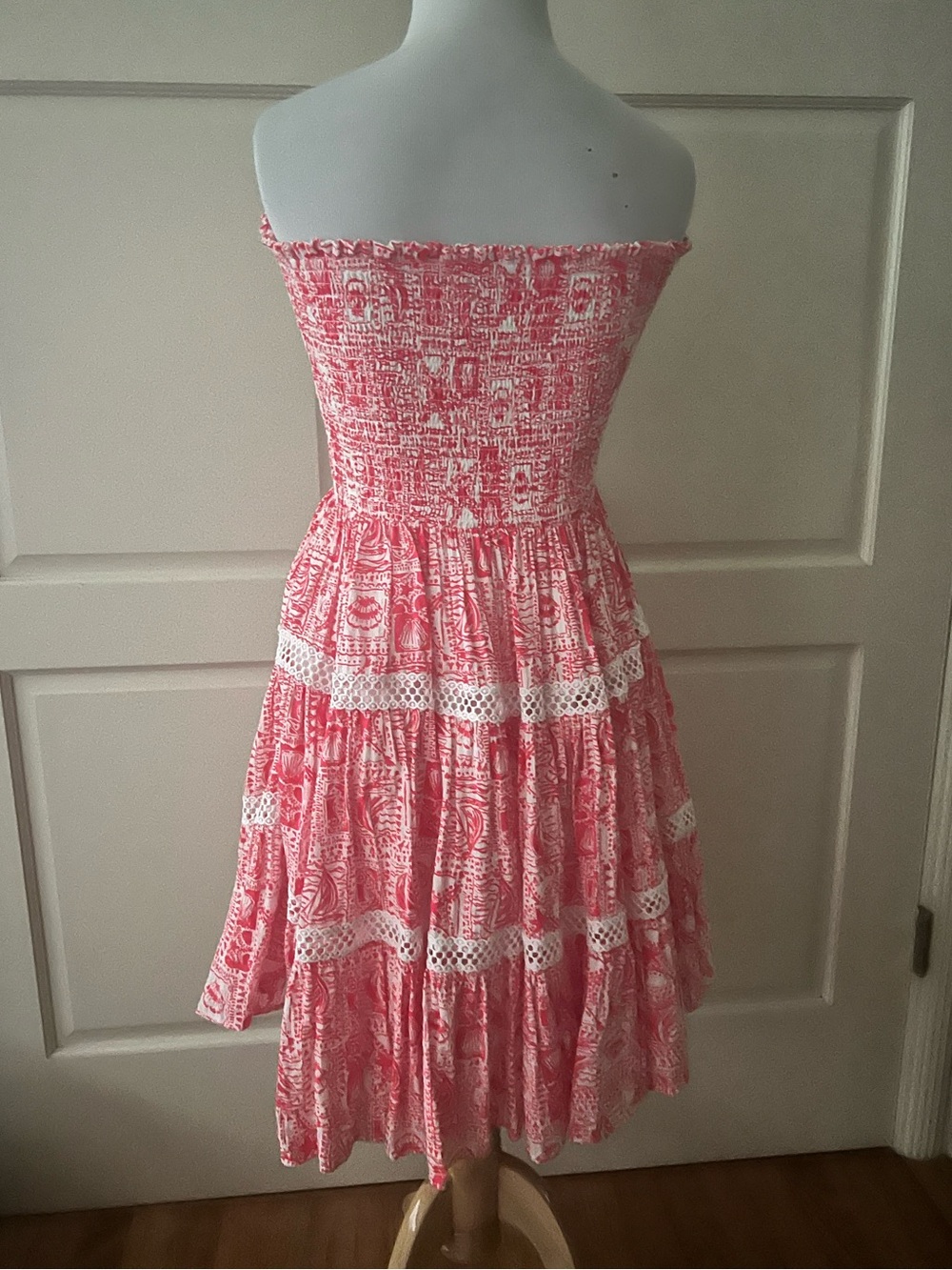 Lilly Pulitzer Kelvina Strapless Smocked Dress Mizner Red Seaside Harbour Size M - Picture 5 of 16
